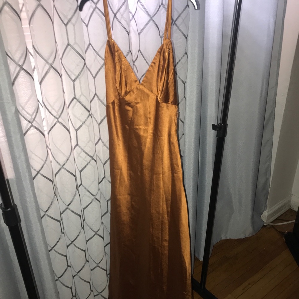 Bronze silk midi dress